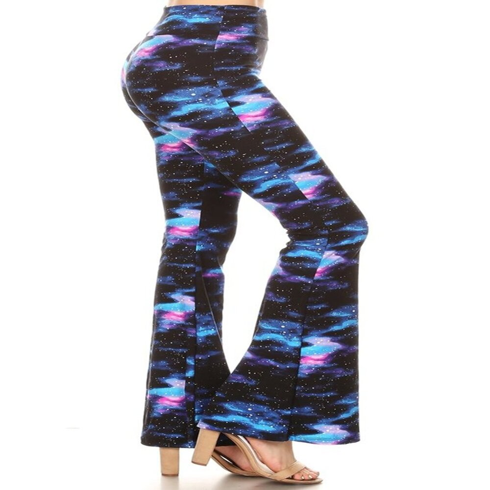 Women's Ultra Soft High Waist Flare Yoga Leggings L-XL Elastic Waist Space Print